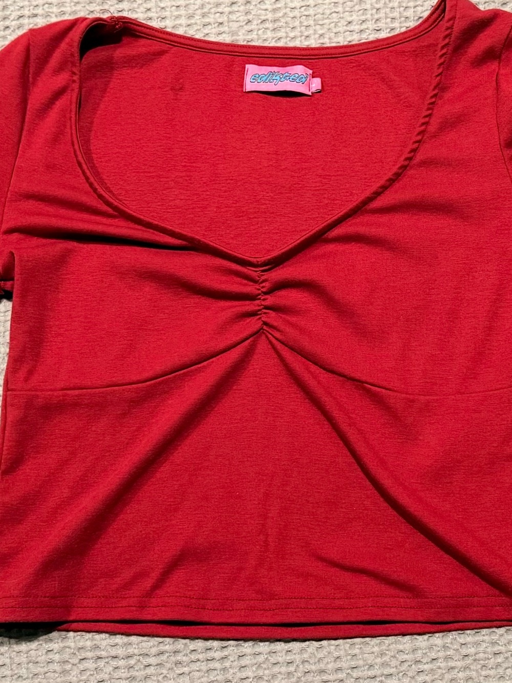 Edikted Red Long Sleeve Ruched Front Tee
